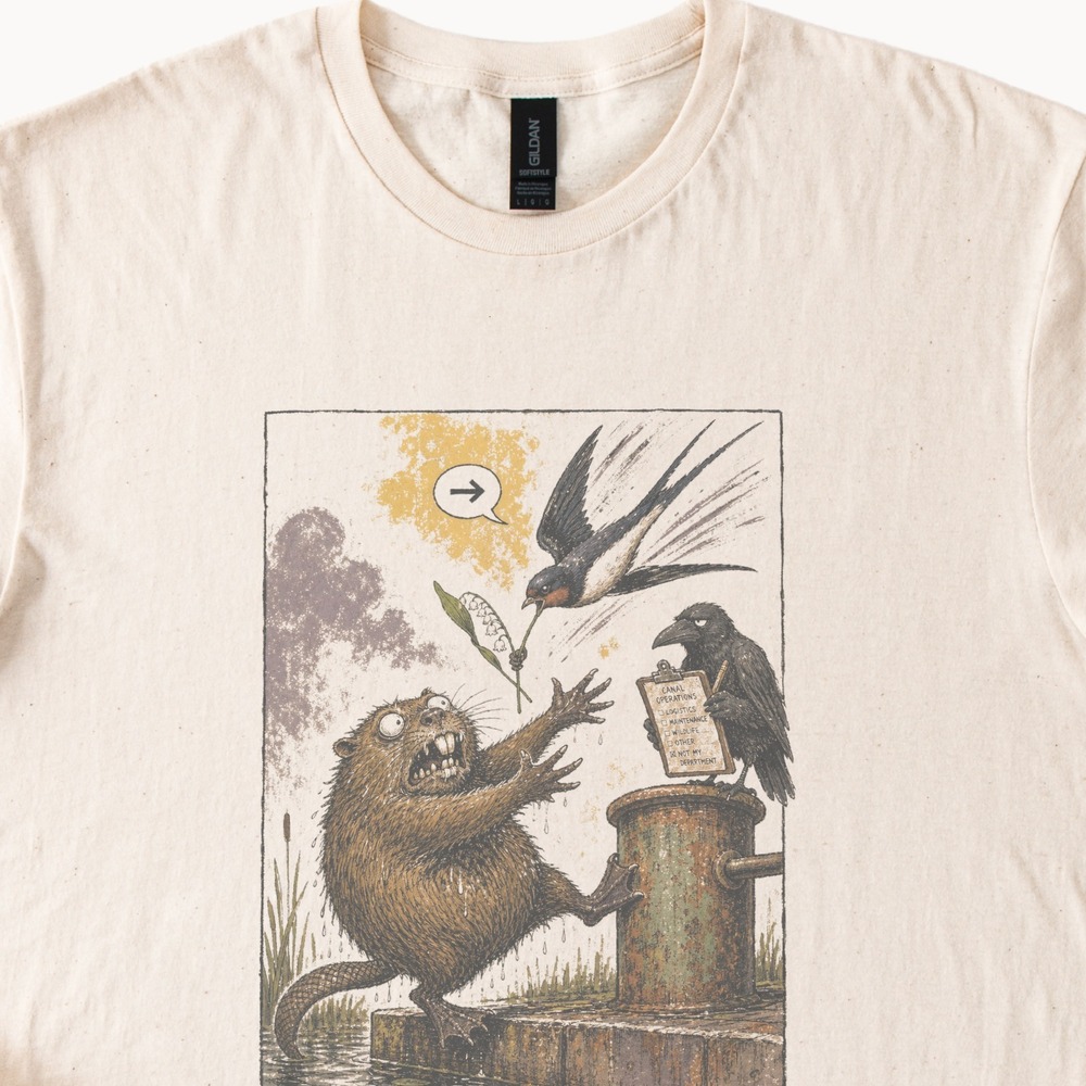 Whimsical Animal Graphic Tee Featuring a Playful Beaver and Bird